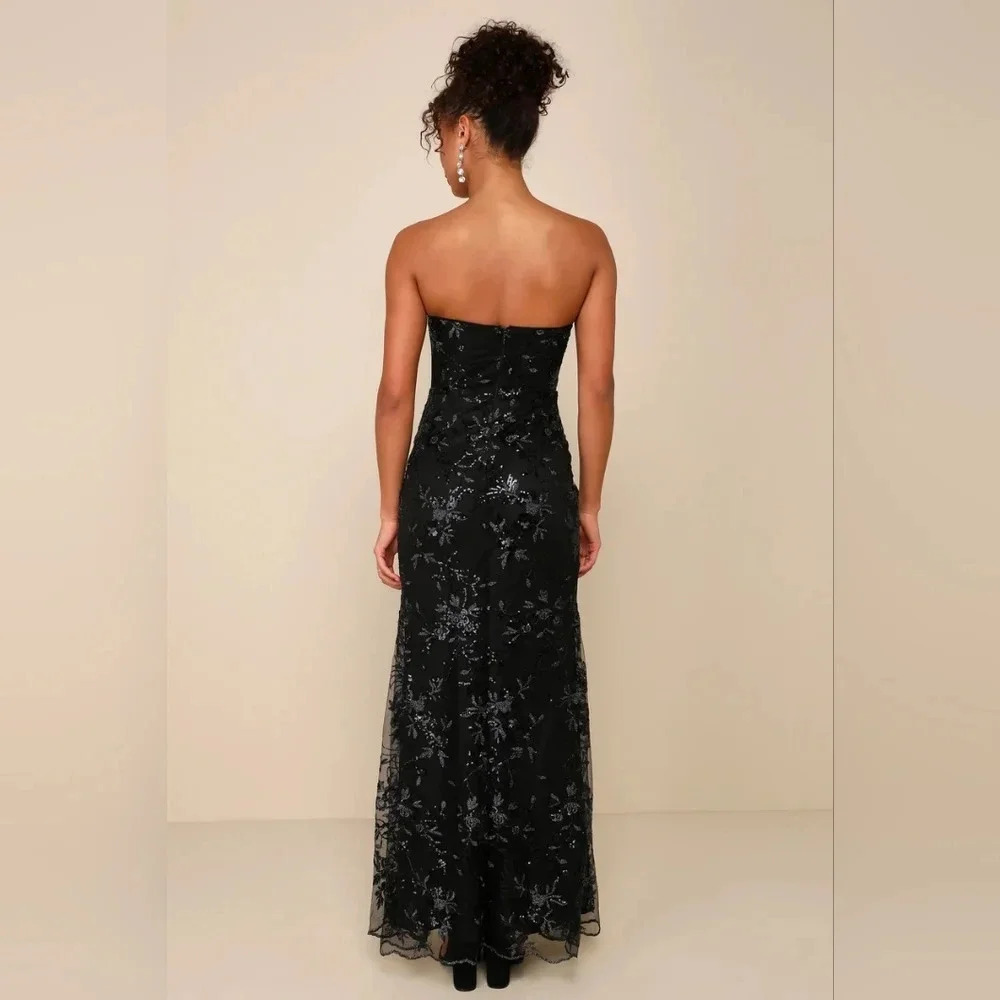 Lulus Confident Sensation Black Sequin Strapless Bustier Maxi Dress XS Wedding - Picture 5 of 11